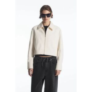 COS cropped twill zip-up white jacket